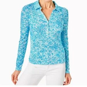 Lilly Pulitzer Large Reema L/S Shirt Collared Polo Henley Took Me By Sunrise